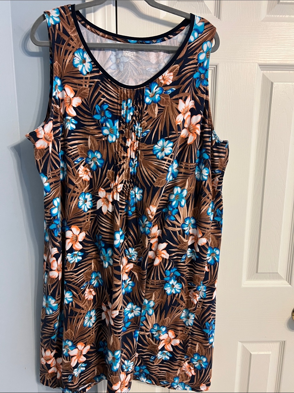 Tropical Floral Sleeveless Tank dress- Blue & Brown
